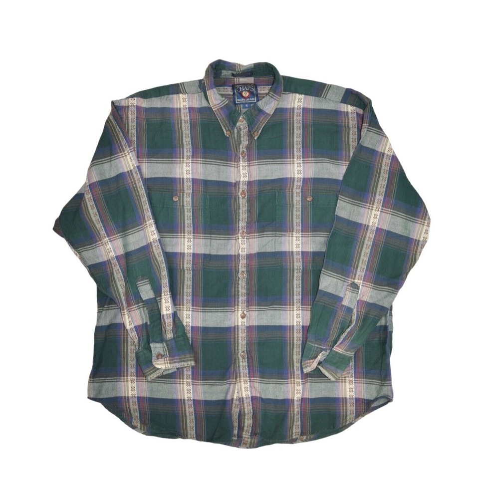 Vintage Chaps Ralph Lauren Shirt Mens XL Flannel Plaid Western Aztec Tribal